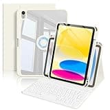 JKSML for iPad (A16) 11th/10th Generation Case with Keyboard, 360 Rotation Detachable Clear Magnetic Cover with Pencil Holder,Removable Wireless Keyboard for ipad 11/10.9" (2025/20222), Cream White
