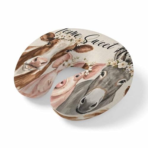 ZFUNCING Travel Pillows U-Shaped Neck Pillow Farmhouse Pig Cattle Donkey Ergonomic Memory Foam Pillow Head Cushion,Sweet Home Quote Soft Portable Neck Pillows for Office Airplane Car Train