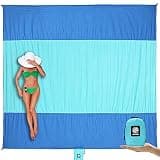 Wekapo Beach Blanket Sandproof, Extra Large Oversized 10'X 9' for 2-8 Adults, Big & Compact Sand Free Mat Quick Drying, Lightweight & Durable with 6 Stakes & 4 Corner Pockets