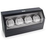 Heiden Quad Watch Winder in Matte Black - Japanese Motor - AC Adapter Included - Independent Settings - 12 Multiple Settings - Zero Magnetization - Automatic Watch Winder for Rolex