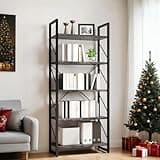 YITAHOME 5 Tiers Bookshelf, Industrial Artsy Grey Bookcase Bookshelves, Book Rack, Storage Rack Shelves Books Holder Organizer for Books Movies in Living Room Home Office, Black & Gray