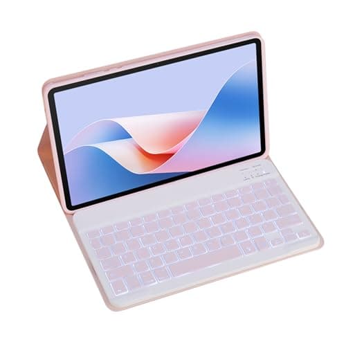 Magnetic Detachable Wireless Keyboard & Mouse Combo with Leather Cover for OnePlus Pad Go 11.4-inch Tablet – Full Wrapped Protection Keyboard Case (Pink,Backlight)