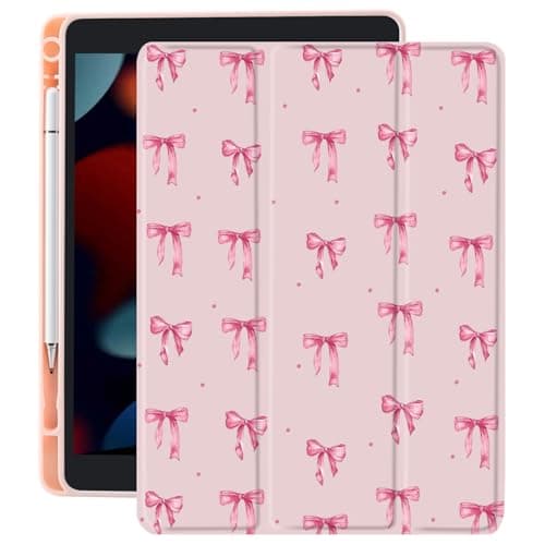 CozyNestCY Cute Pink Bow Print Case for Ipad Air 3 Aesthetic Shell with Pencil Holder Kawaii Girly Pattern Shell Auto Sleep/Wake Anti-Slip Shockproof Cover with Clear Back Shell(Girls Women)