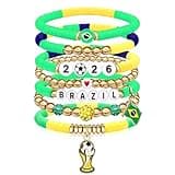 NovaStl Soccer Gifts 2026 World Soccer Game Day Bracelet for Women Men Teens, Soccer Brazil Green Yellow Beaded Stretch Bracelet,Game Day Outfit Costume Accessories