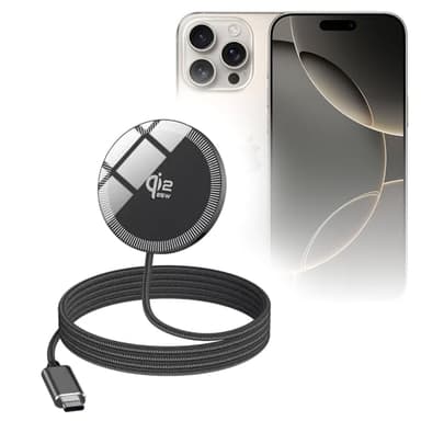 BoxWave Cables & Adapters Compatible with Apple iPhone 16 Pro Max - MagnetoDisc Qi2 Wireless Charger (25W), Circular Magnet Desktop Travel Disc - Jet Black