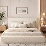 Garvee King Size Bed Frame with Upholstered Headboard, Modern Cloud Platform Bed King, No Box Spring Needed, Easy Assembly, Soft Plush Fabric, White