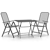 KGHFDVB 3 Piece Patio Dining Set with Foldable Table and Chairs, Expanded Metal Mesh Anthracite, Adjustable Backrest in 7 Positions, E-Coating Finish for Outdoor Use