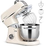 ZACME 7 Quart Stand Mixer Aluminum Die Casting, 650W 12 Speed Tilt-Head Kitchen Electric Stand Mixer, Household Food Mixer with Stainless Steel Bowl, Dough Hook, Whisk and Beater-Cream