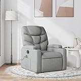 KHNLGFR Manual Reclining Massage Armchair with 6-Point Vibration, Light Gray Fabric, Dual Cup Holders and Side Pocket, Supports 242.5 lbs