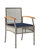 DXKDUSOKJ 4-Piece Gray Poly Rattan Patio Dining Chairs with Thick Cushions, Powder-Coated Steel Frame, Removable Washable Covers for Outdoor Use