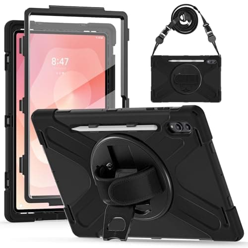 Case for Galaxy Tab S11 Ultra 14.6" 2025, with Screen Protector+360 Rotating Hand Strap&Stand+Shoulder Strap (Black)