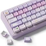 TYRIXKI PBT Keycaps, 131 Keys Bear/Chiikawa Keycaps Dye-Sub Cute Purple Keycap Mao Profile Cat Shape Custom Keycap for Cherry Gateron MX Swithes Mechanical Keyboards