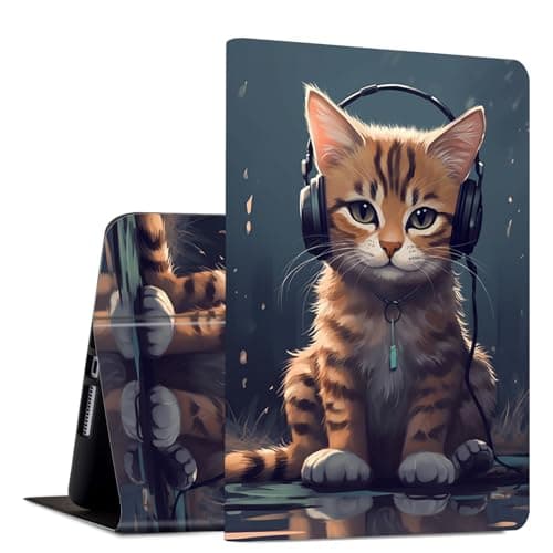 Case for Samsung Galaxy Tab S11 (2025) 11 inch Slim PU Leather Multi-Angle Viewing Flip Folio Smart Stand Cover with Auto Wake/Sleep for Samsung Tab S11 5G SM-X730/SM-X736B, Cat with Headphones