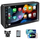 7 inch Double Din Car Stereo,Carplay Screen for Car with Wireless Apple Carplay & Android Auto,Backup Camera,Car Audio Receivers with Voice Control, MirrorLink, Bluetooth, SWC, FM Car Stereo