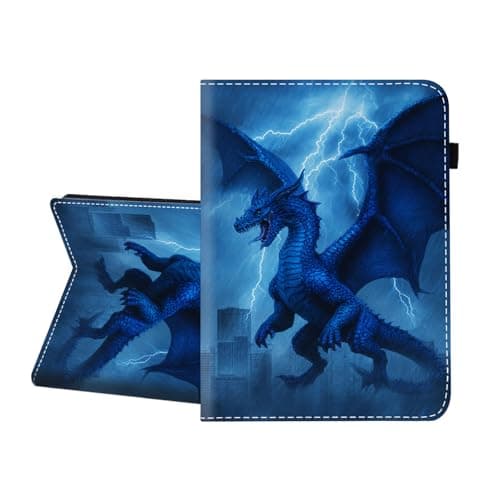 CICPLKSE Case for Samsung Galaxy Tab A 9.7 inch 2015 Model (SM-T550/T555C),Premium PU Leather Cover with Auto Sleep Wake,Blue Dragon in Lightning