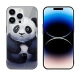 ZHANLEI Shockproof Phone Case for iPhone 14 Pro Max, Panda Printed Dropproof Tempered Glass Phone Bumper Cover with Camera Lens Protector, Anti-Yellowing, Anti-Fingerprint