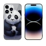ZHANLEI Shockproof Phone Case for iPhone 14 Pro Max, Panda Printed Dropproof Tempered Glass Phone Bumper Cover with Camera Lens Protector, Anti-Yellowing, Anti-Fingerprint