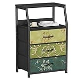 Furnulem Retro Night Stand with 3 Drawers and 2-Tier Shelf, Small Nightstand Side Table, Vintage Storage Dresser for Bedroom, Fabric Drawer Organizer for Closet, Beside Furniture