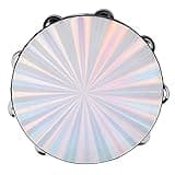 Radiant Tambourine, 10in Hand Held Drum Double Row Jingles Reflective Tambourines for Adults Musical Instrument for Adults Church Ktv Party, 10 X 10 X 2.2in
