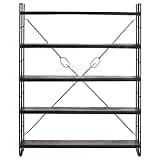 KGHFDVB Industrial 5-Tier Bookcase with Solid Mango Wood Shelves, 55.1 Inch Tall Black Steel Frame Bookshelf for Home Office