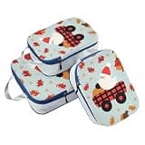 Portable 3 Piecing Packing Travel Bag 100% Polyester Suitcase Organizer Bag Set, Autumn Gnome Cute Red (3 Set)