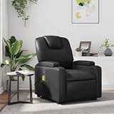 HKLGBVCR Manual Reclining Massage Chair with 6 Vibration Points, Black Faux Leather Recliner with Cup Holders and Side Pocket, 135-Degree Tilt