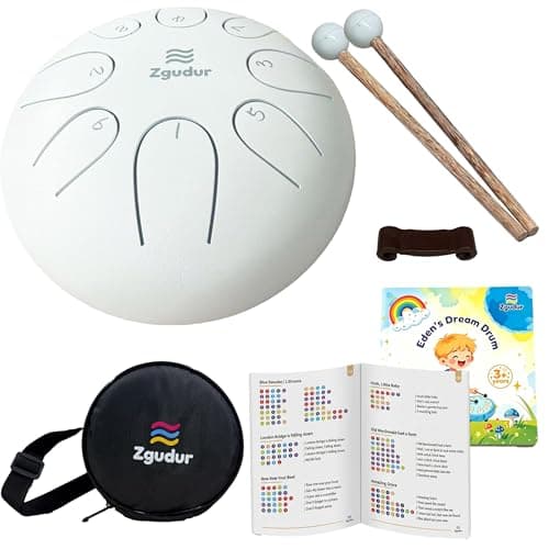 Zgudur Children's music creation: percussion drums steel tongue drums rain drums music enlightenment Suitable for ages3+ Companion musical instruments as alternatives to toys(White, 6-inch 8-tone)