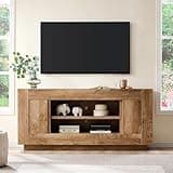 OKD Modern 70" TV Stand, Entertainment Center for TVs Up to 80", Media Console with Large Open Storage & Side Cabinets, Thick Wood Design for Living Room, Light Knotty Oak