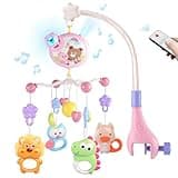RSEPD Crib Mobile with Music and Lights, Baby Mobiles for Cribs, Nursery Musical Mobile for Bassinets Toys Hanging Girls Boys, Pack and Play Space Portable Animal Mobile Hanger Arm Clip On Attachment