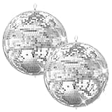 Large Mirror Disco Ball, Silver Glass Hanging Party Disco Ball, Assorted Hanging Ornaments for 70s 80s Party Events, Wedding, DJ Dance Club, Bar, Stage, Home Celebrations (Silver 16in+16in)