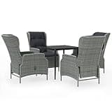 WDSAYREH 5 Piece Patio Dining Set Light Gray with Cushions, PE Rattan Outdoor Dining Set with Steel Frame and Glass Tabletop