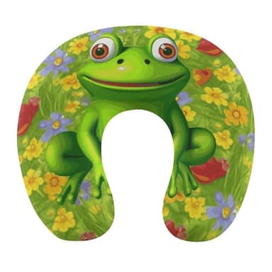 SLKFJEWT Frog Travel Pillows for Airplanes,Neck Pillow with Memory Foam,for Sleeping Travel Neck Shoulder Support