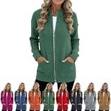 wiilioe Round Neck Zipper Knitted Jacket for Women Ribbed Knit, Crew Neck Two Way Zipper Warm Sweater Coats with Pockets (US, Alpha, Large, Regular, Regular, Green)