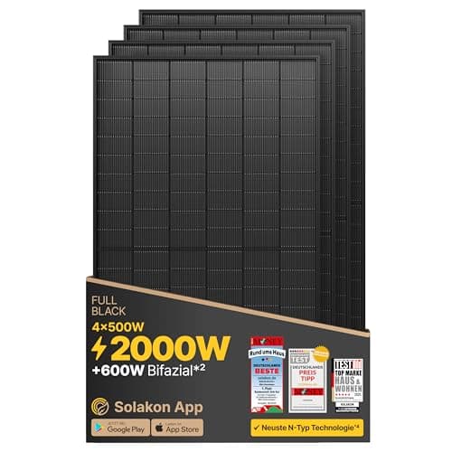 Solakon Solar Panel 500 W, Bifacial Monocrystalline Solar Panel, 40 V Photovoltaic Solar Modules for Balcony Power Plant/Solar System 400 W/500 W Solar Panel for Photovoltaic Complete System (Pack of