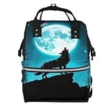 Pioyoku Blue Full Moon Wolf Print Diaper Bag Backpack -Multifunction Travel Baby Diaper Bag,Baby Bags For Girls Boys