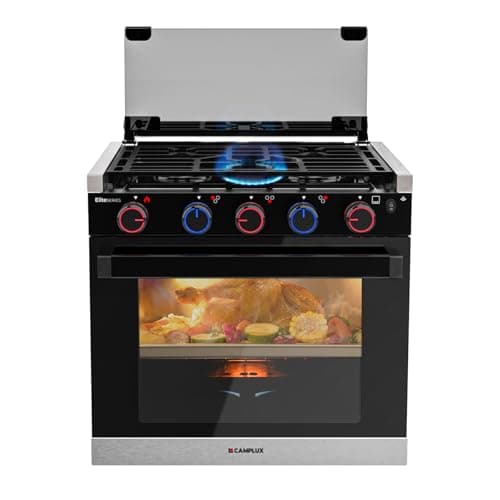 CAMPLUX Elite 21-Inch RV Stove Oven Combo with Flame Failure Protection, 1.8 Cu.ft RV Propane Oven with 3 Burners Cooktop, 28,100 BTU, Slide-In RV Range Oven for Camper, Trailer, Black