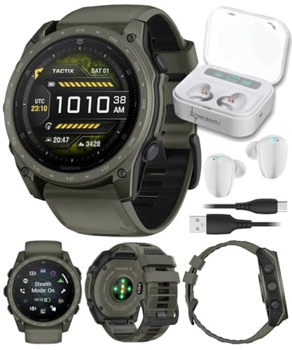 Wearable4U Garmin Tactix 8 51mm Cerakоtе, Premium Tactical GPS Smartwatch, AMOLED Display, Applied Ballistics Solver, Olive Drab Cerakоtе Coating White Earbuds Bundle