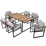 WYMCHMSX Garden, Rectangle Dining Table,6-Chair Set,7 Pieces,Wooden Frame,Metal Frame, Fabric,with Removable Cushions,Patio, Backyard, Outdoor,
