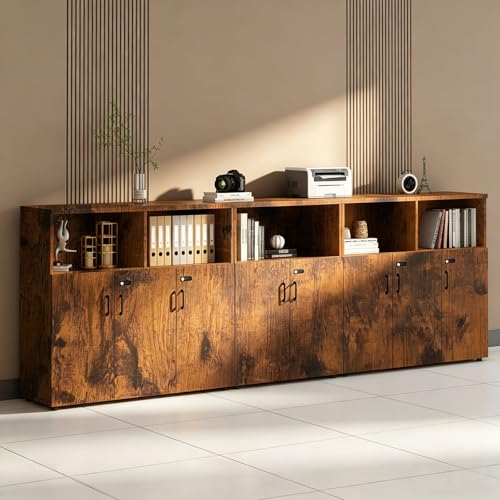 HSHBDDM File Cabinet with Password Lock, Wood Lateral Filing Cabinet for Letter/A4 Files, 3 Drawer with Door, Printer Stand with Open Shelves for Home Office