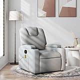 KHNLGFR Manual Reclining Chair with Footrest, 135 Degree Tilt Recliner, USB Powered Massage Recliner Light Gray Fabric, 6 Massage Points Vibration Armchair with Cup Holders and Side Pocket