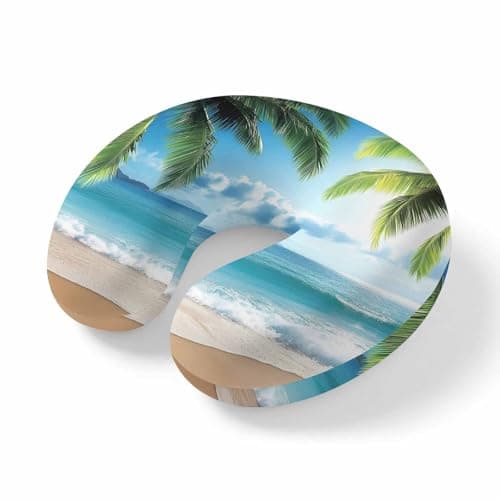 ZFUNCING Travel Pillows U-Shaped Neck Pillow Summer Beach Blue Ocean Ergonomic Memory Foam Pillow Head Cushion,Coconut Tree Soft Portable Neck Pillows for Office Airplane Car Train