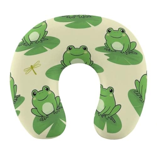 100% BLUE COLLAR Neck Pillows for Sleeping Travel U-Shaped Pillow Cute Frog Animal Green Frogs (2) Lightweight Portable Headrest Memory Foam Travel Neck Pillow