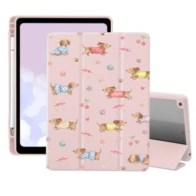 AdorableWhimsy Kawaii Dachshund Case for iPad Pro 13 Inch M4 2024/M5 2025 with Pencil Holder Trifold Stand Pink Leather Girly Cover Clear Back Cute Animal Case