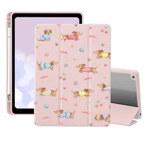 AdorableWhimsy Kawaii Dachshund Case for iPad Pro 13 Inch M4 2024/M5 2025 with Pencil Holder Trifold Stand Pink Leather Girly Cover Clear Back Cute Animal Case