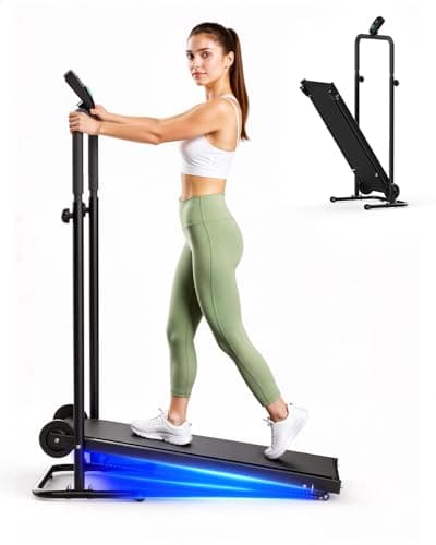 NNET Motorless Non-Electric Treadmill - Dual Flywheel & Fixed Incline, LCD Monitor, Non-Slip Belt, Soft Foam Grips for Small Home Gym Walking Jogging