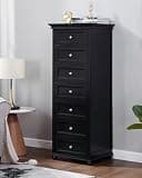 NLOVZRP Tall Skinny Dresser for Bedroom with 7 Drawers, Narrow Black Wood Chest of Drawers for Closet Storage, Silent Glide System, Zinc Alloy Knobs, 20" W x 16.5" D x 52" H