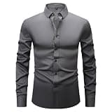 Xiaojmake Men's Button Down Shirts Color Block Long Sleeve Lapel Wrinkle-Free Shirt Lightweight Business Casual Work Shirts Dark Gray