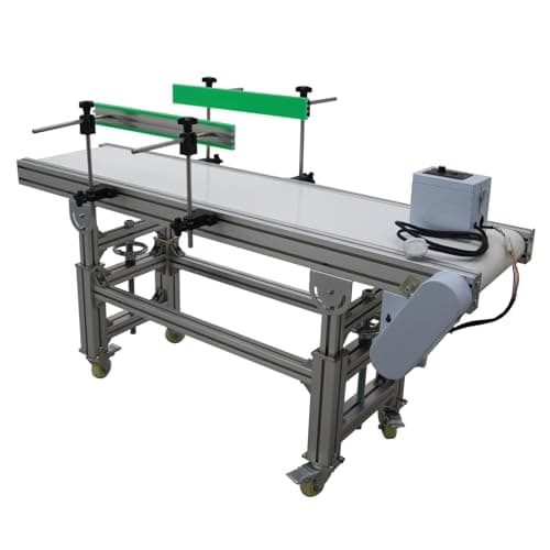 THUXEON 110V PVC Belt Conveyor with Double Guardrail, Conveyor Length 70.9inch Belt Width 11.8inch, Flat Conveyor Belt Systems on Wheels with Anti-Static and Adjustable Speed for Industrial Transport
