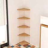 Wooden Corner Shelf, 3 Tiers, Multi-Layer Storage Cabinet, Sideboard, Gap Storage, Rounded Corners, Open Rack, Shelf, Storage Shelf, Bookshelf, Corner Shelf for Living Room(5 Tiers)(A,5)