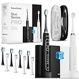 Aquasonic Duo Series PRO UV - ADA Accepted Electric Toothbrushes with UV Sanitizer - Inductive Charging Base - 5 Modes with Smart Timers - 10 Proflex Brush Heads & 2 Travel Cases